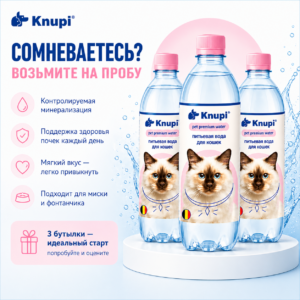 Питьевая вода для кошек Knupi 3x0,5 л